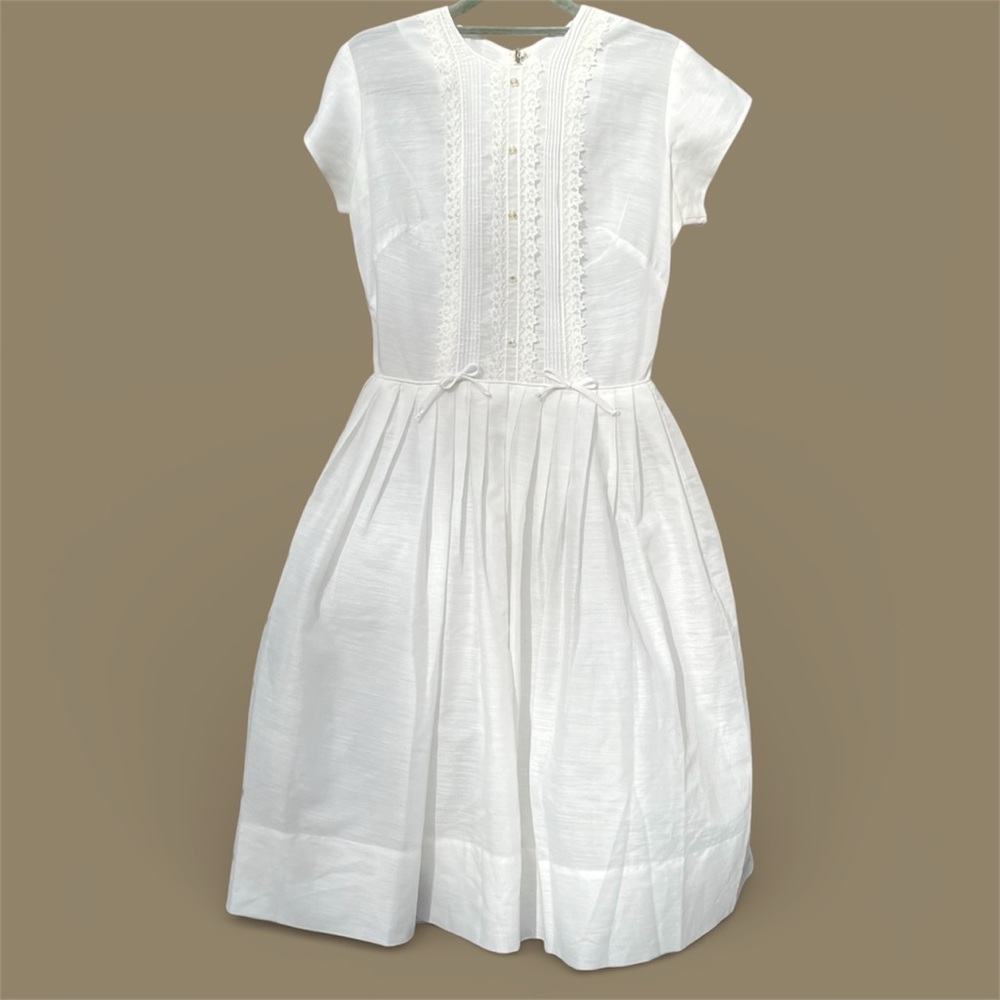 Vintage 1950 Cottagecore Pristine White Fit and Flare Elegant Feminine Dress S - Picture 2 of 9